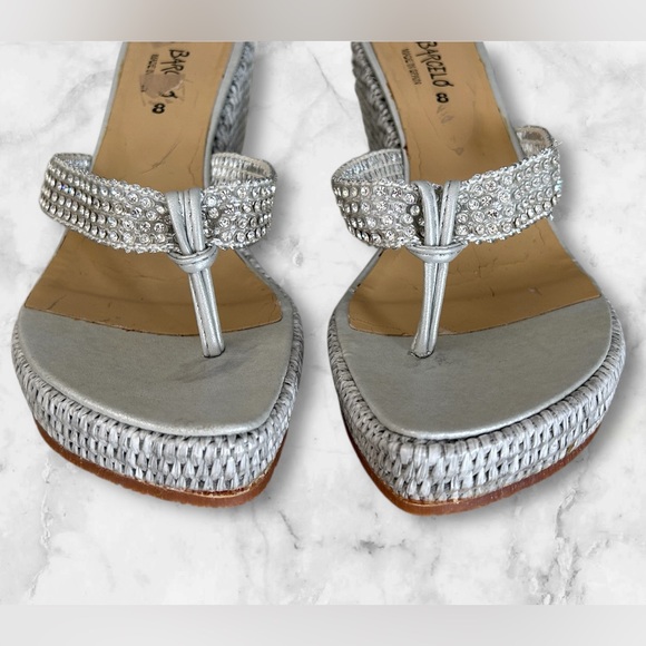 Paloma Barcelo Silver Rhinestone Thong Wedge Platform Sandals Euro 38 US Size 8 - Picture 8 of 12